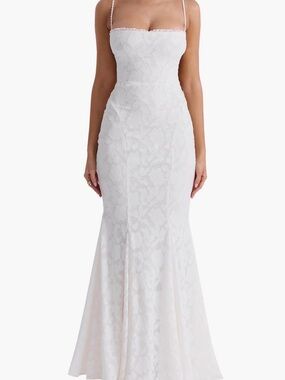 House of CB White Strapless Lace Mermaid Maxi Dress